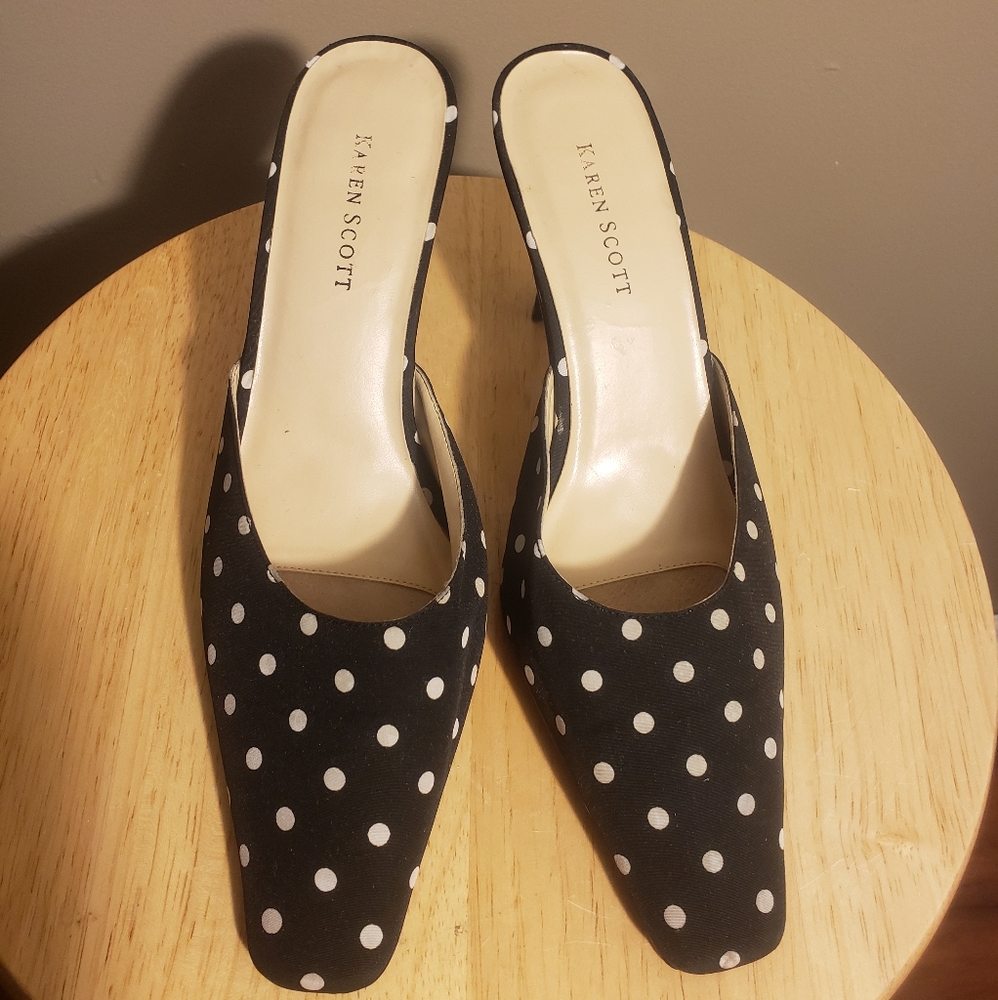 Karen Scott Black & White Polka Dot Kitten Heel